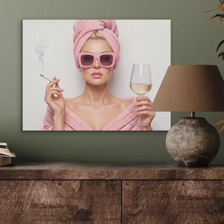 Vrouw - Roze - Wijn - Zonnebril PET vilt klein -sfeer2