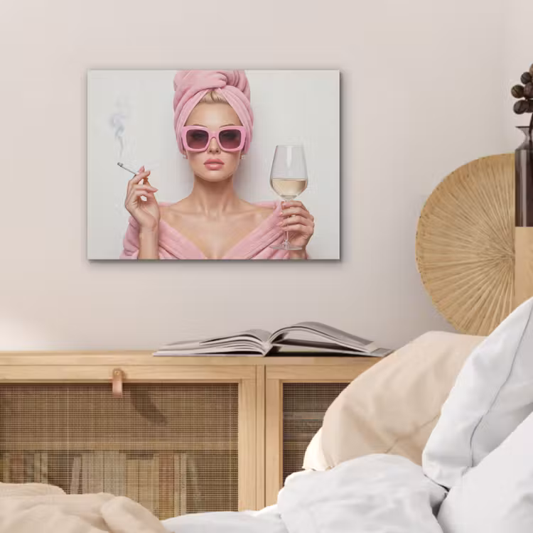 Vrouw - Roze - Wijn - Zonnebril PET vilt klein -sfeer3