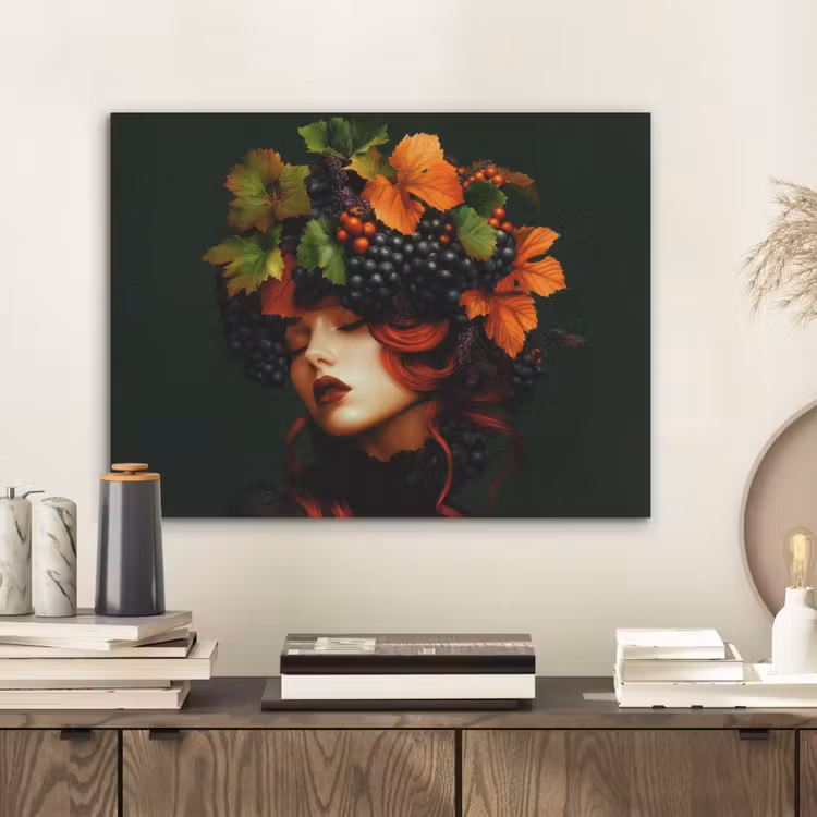 Vrouw - Rood - Groen - Druiven PET vilt klein -sfeer1