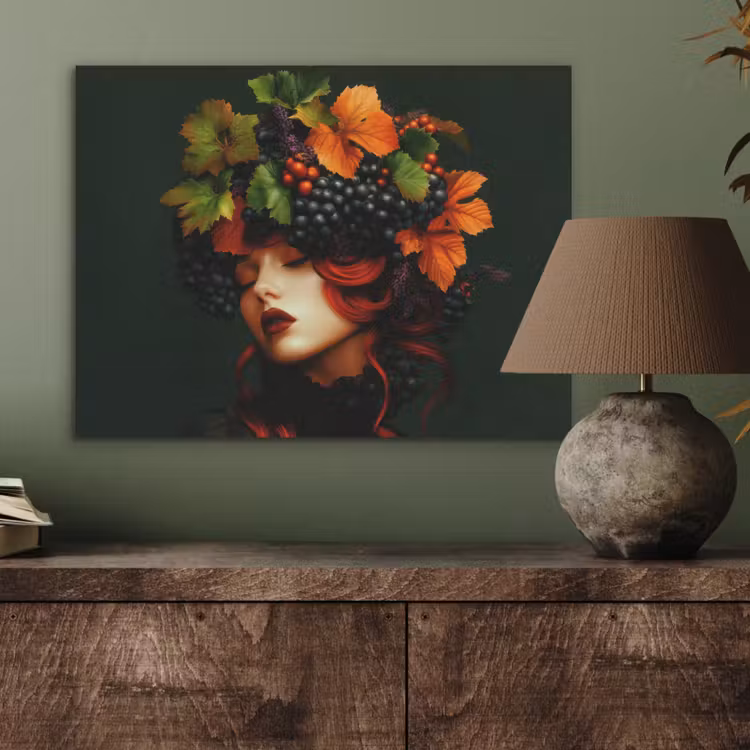 Vrouw - Rood - Groen - Druiven PET vilt klein -sfeer2