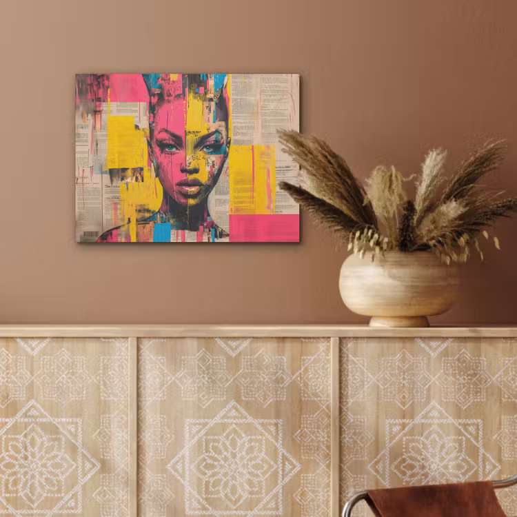 Vrouwengezicht - Krantenpapier - Abstract - Roze PET vilt klein -sfeer4