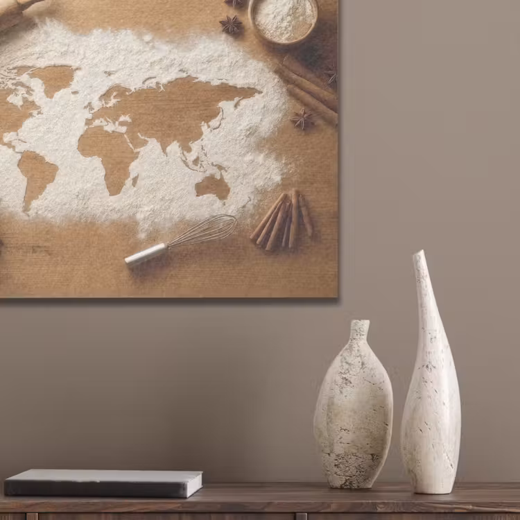 Hout - Wereldkaart - Bakken - Keuken PET vilt klein -sfeer6_closeup