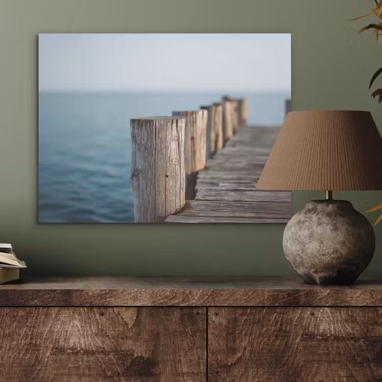 Houten steiger - Helderblauwe lucht PET vilt klein -sfeer2