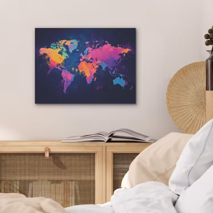 Wereldkaart - Kleurrijk - Graffiti PET vilt klein -sfeer3