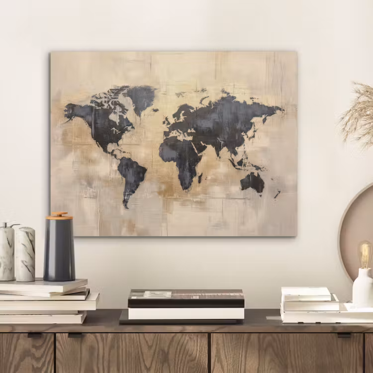 Wereldkaart - Goud - Zwart - Abstract PET vilt klein -sfeer1