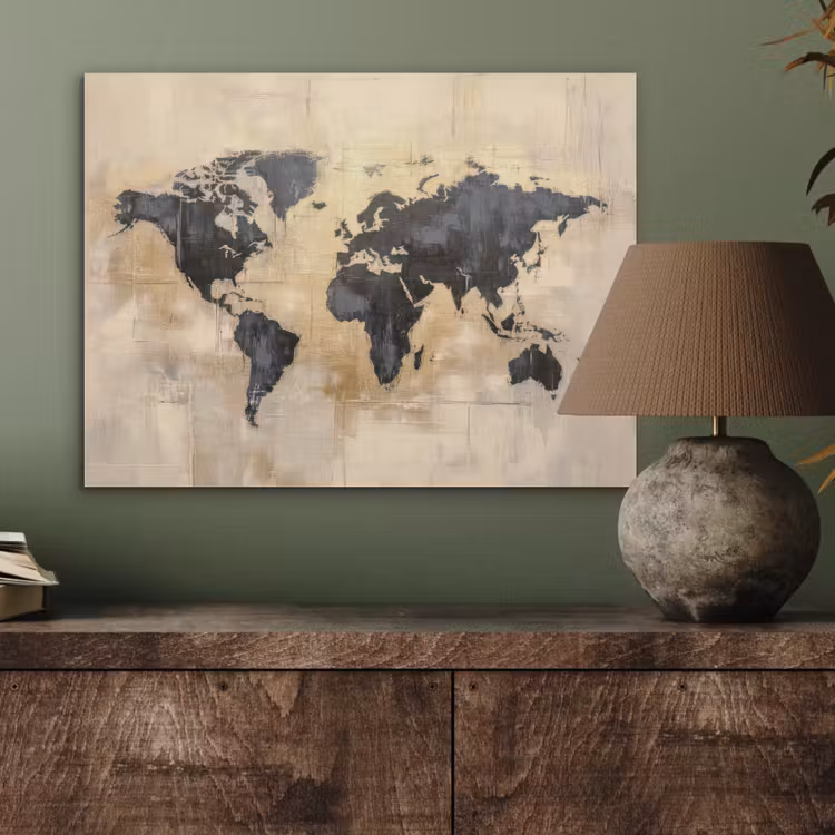 Wereldkaart - Goud - Zwart - Abstract PET vilt klein -sfeer2