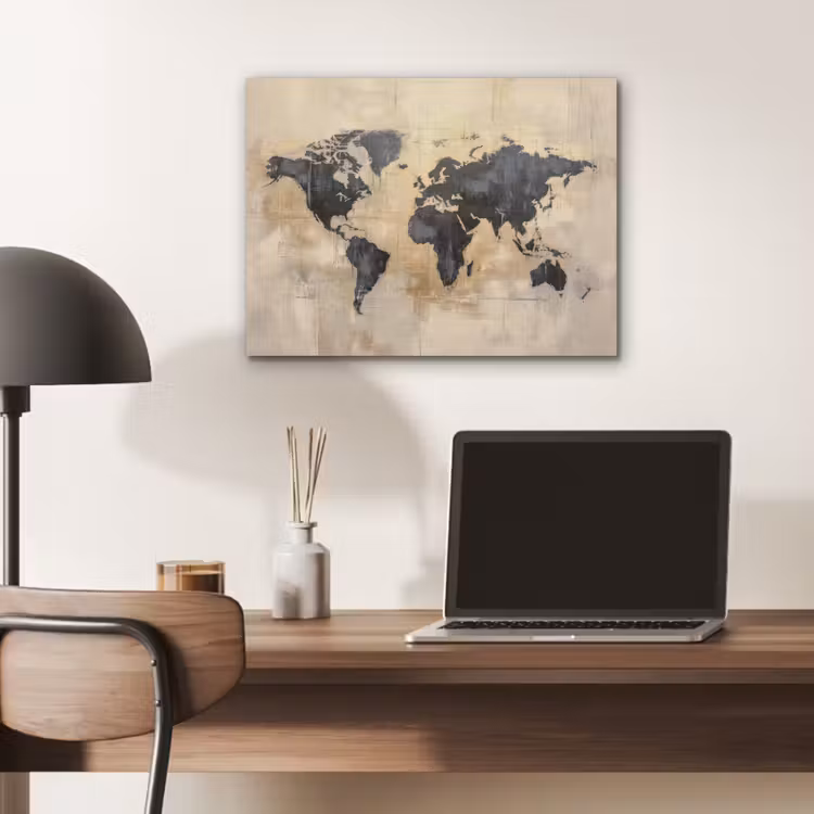 Wereldkaart - Goud - Zwart - Abstract PET vilt klein -sfeer5