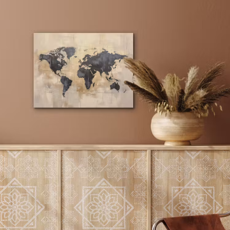 Wereldkaart - Goud - Zwart - Abstract PET vilt klein -sfeer4