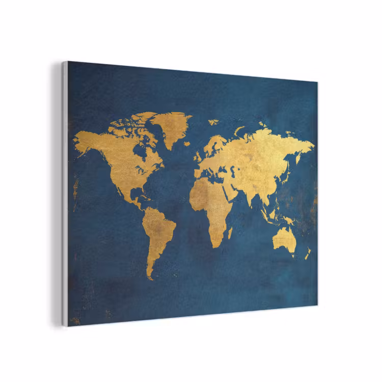 Wereldkaart - Goud - Donkerblauw PET vilt klein -3d