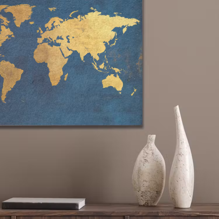 Wereldkaart - Goud - Donkerblauw PET vilt klein -sfeer6_closeup