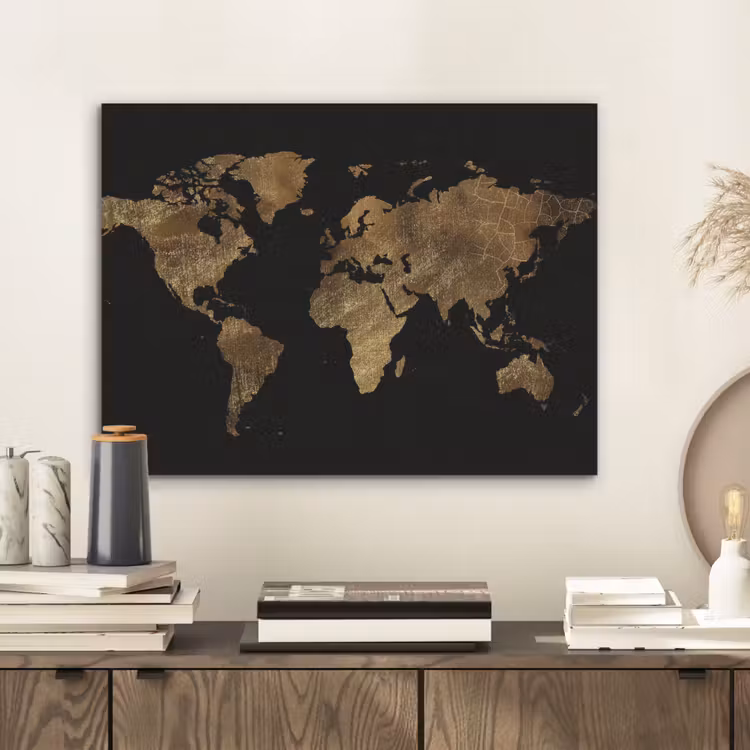 Wereldkaart - Goud - Luxe - Aarde - Zwart PET vilt klein -sfeer1