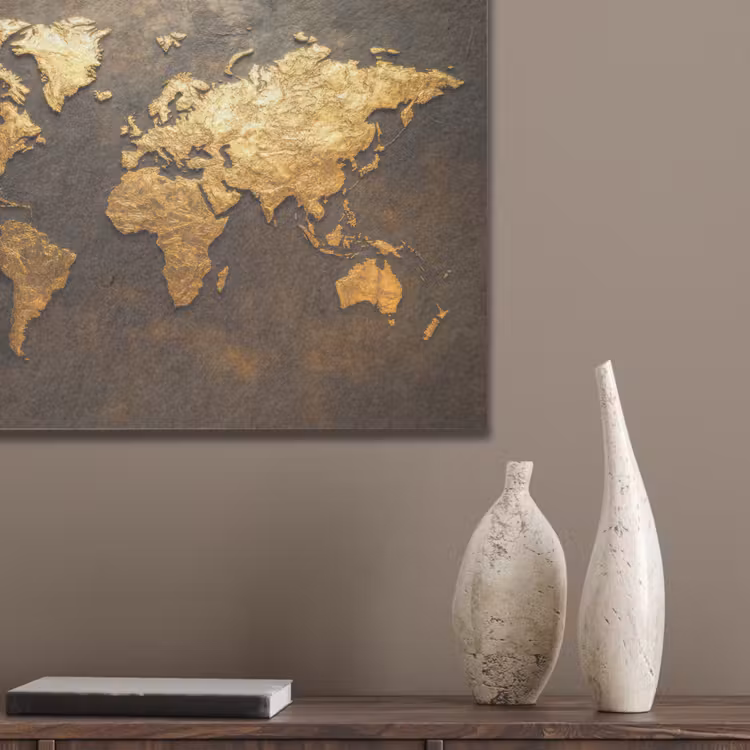 Wereldkaart - Goud - Roest PET vilt klein -sfeer6_closeup