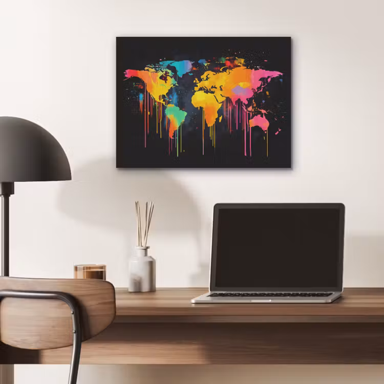 Wereldkaart - Verf - Kleurrijk - Graffiti - Wereld PET vilt klein -sfeer5
