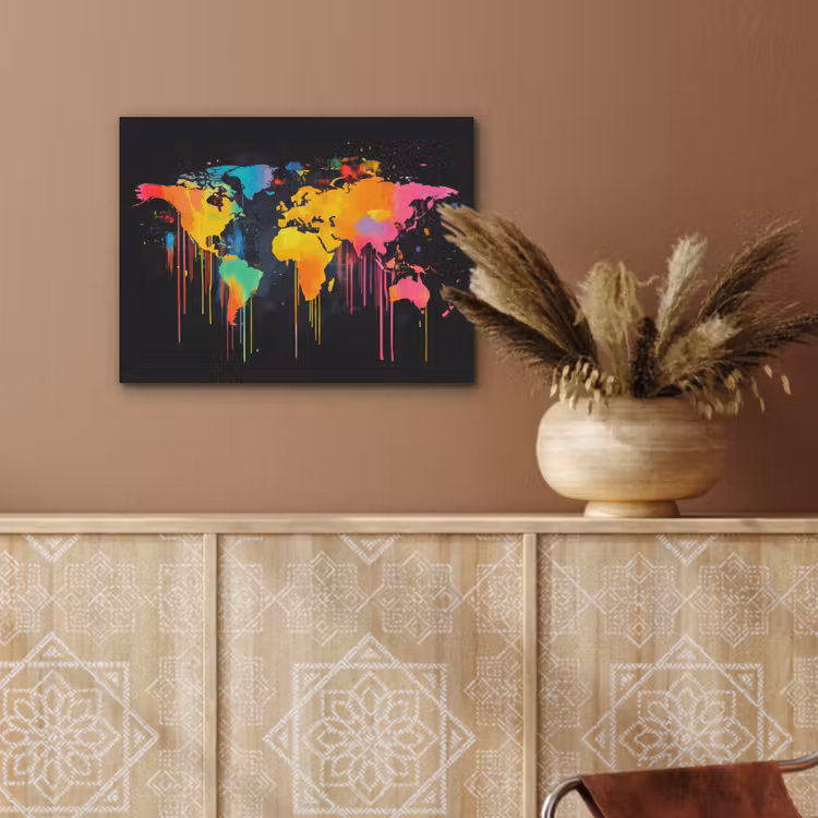 Wereldkaart - Verf - Kleurrijk - Graffiti - Wereld PET vilt klein -sfeer4