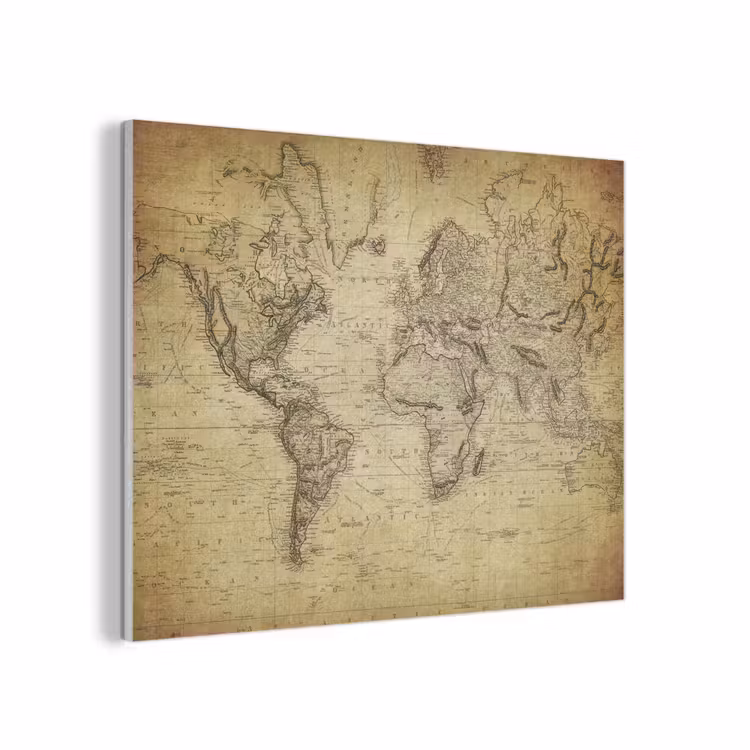 Wereldkaart - Vintage - Antiek - Bruin - Papier PET vilt klein -3d