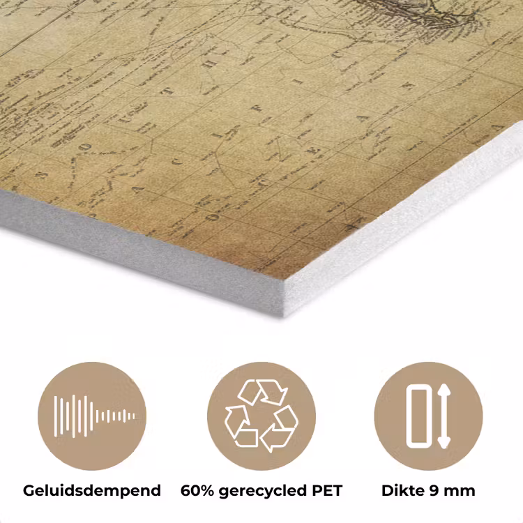 Wereldkaart - Vintage - Antiek - Bruin - Papier PET vilt klein -closeup_NL