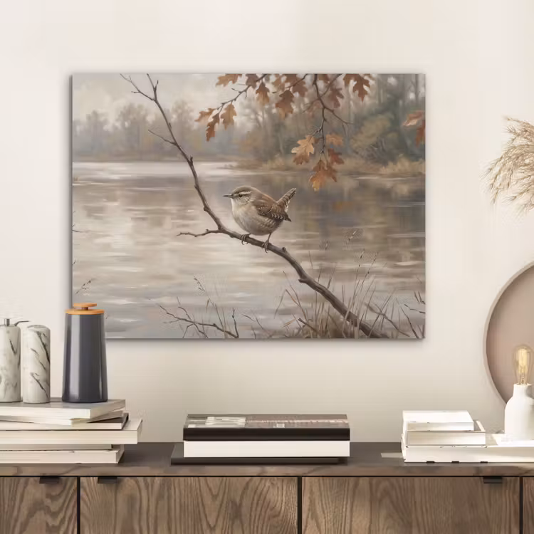 Winterkoninkje - Tak - Rivier - Natuur - Sfeervol PET vilt klein -sfeer1