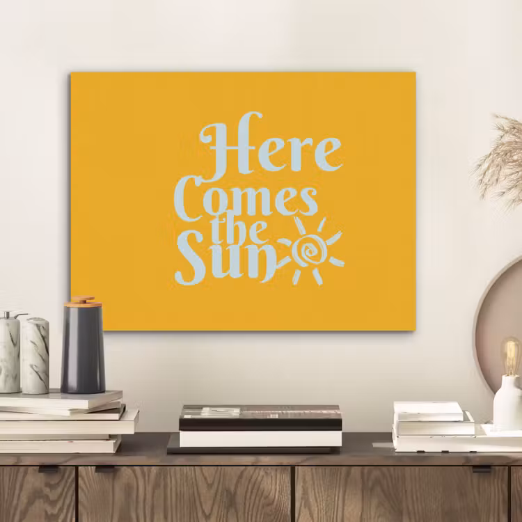Geel - Blauw - Here comes the sun PET vilt klein -sfeer1