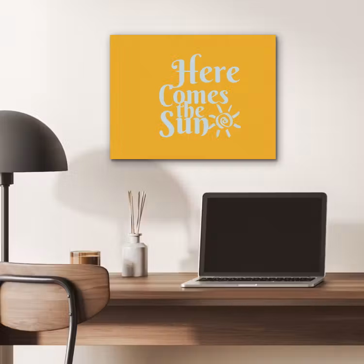 Geel - Blauw - Here comes the sun PET vilt klein -sfeer5