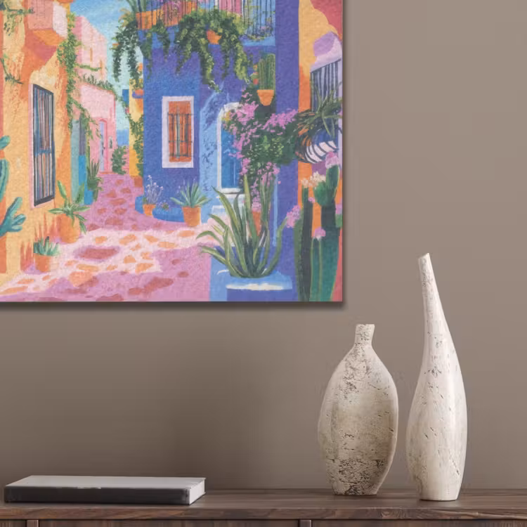 Geel - Blauw - Oranje - Huis PET vilt klein -sfeer6_closeup