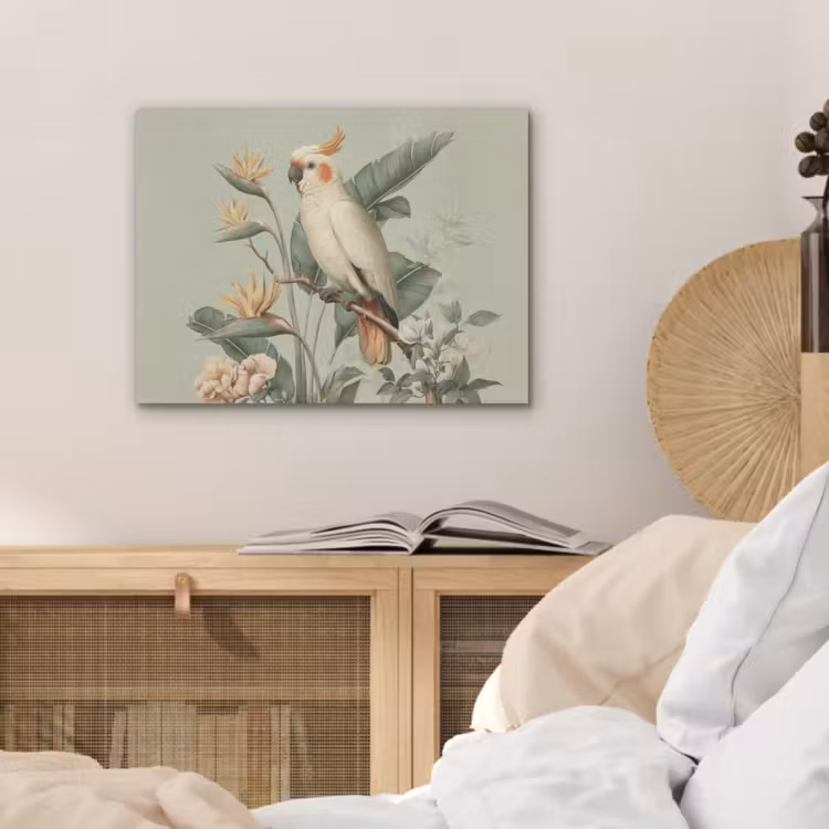 Gele kuifkaketoe - paradijsvogelbloemen - Groen PET vilt klein -sfeer3