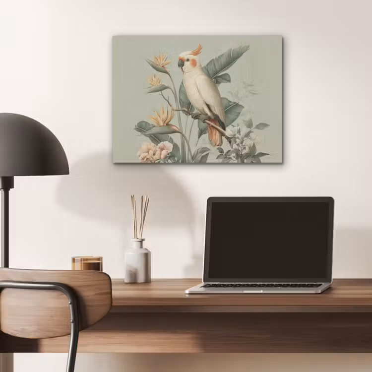 Gele kuifkaketoe - paradijsvogelbloemen - Groen PET vilt klein -sfeer5