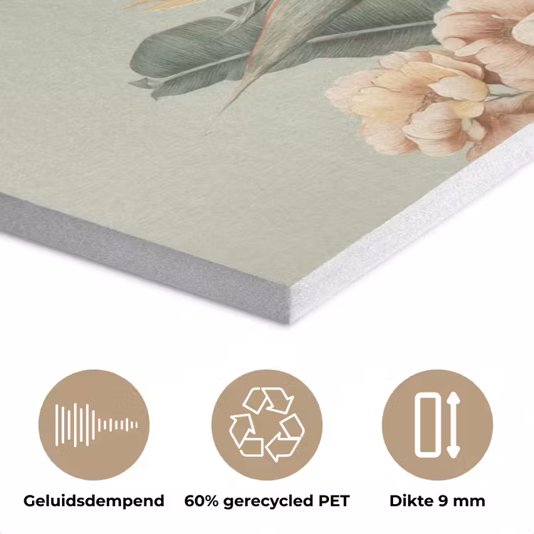 Gele kuifkaketoe - paradijsvogelbloemen - Groen PET vilt klein -closeup_NL
