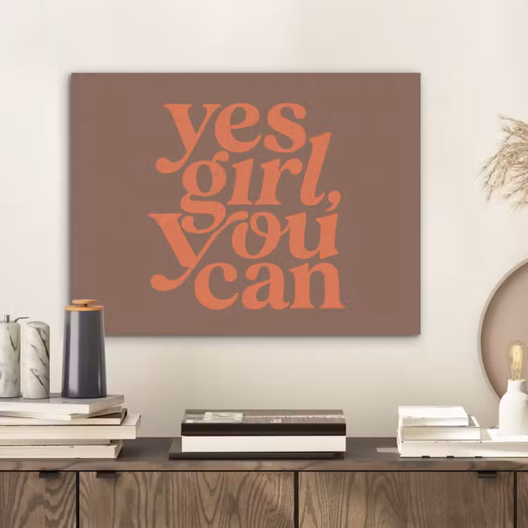 Yes girl you can - Oranje - Bruin PET vilt klein -sfeer1