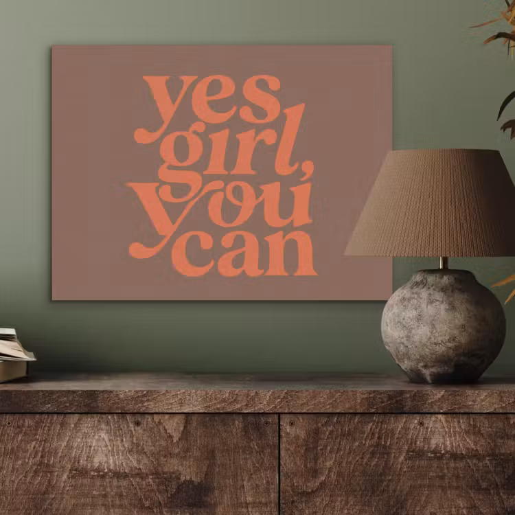 Yes girl you can - Oranje - Bruin PET vilt klein -sfeer2
