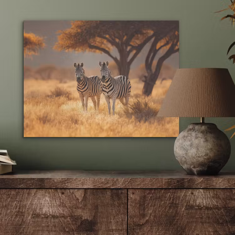 Zebra's - Savannelandschap - Gras PET vilt klein -sfeer2