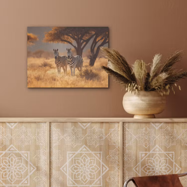 Zebra's - Savannelandschap - Gras PET vilt klein -sfeer4