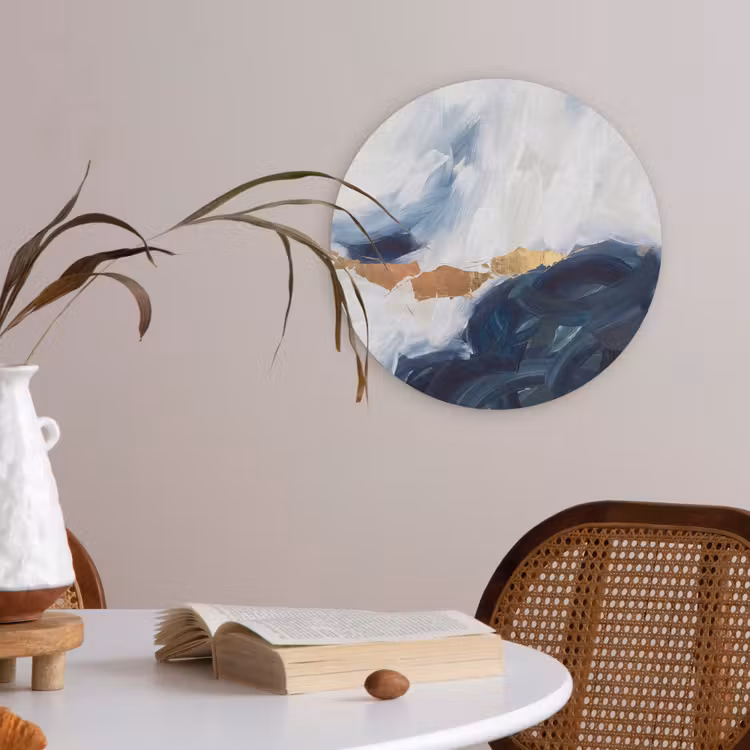 Abstract - Acryl - Blauw - Goud - Elegant Akoestische PET Vilt - Rond klein -sfeer3