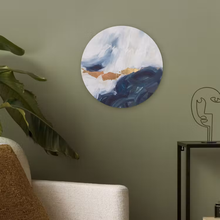 Abstract - Acryl - Blauw - Goud - Elegant Akoestische PET Vilt - Rond klein -sfeer2
