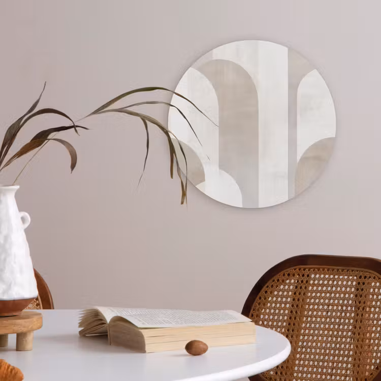 Abstracte bogen - Modern - Beige Akoestische PET Vilt - Rond klein -sfeer3