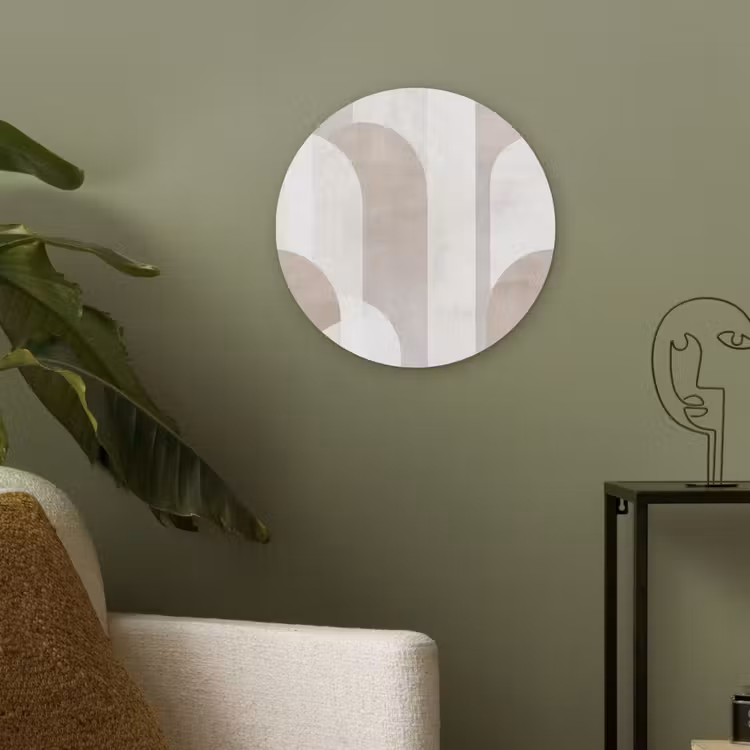Abstracte bogen - Modern - Beige Akoestische PET Vilt - Rond klein -sfeer2