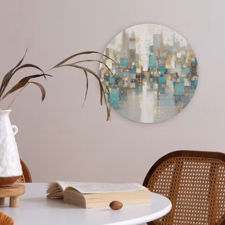 Abstract - Blokken - Goud - Skyline Akoestische PET Vilt - Rond klein -sfeer3