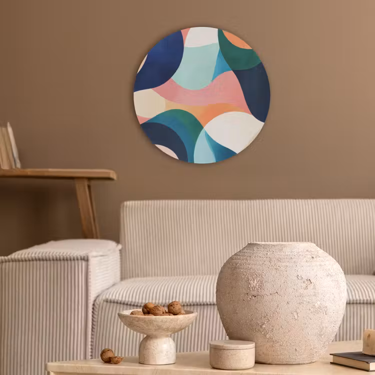 Abstract - Blauw - Roze Akoestische PET Vilt - Rond klein -sfeer1