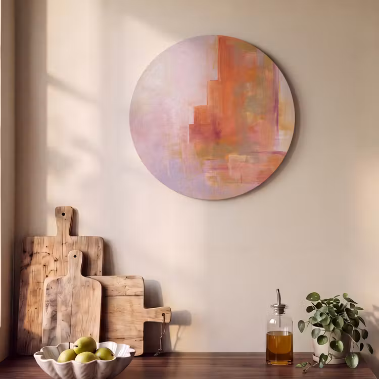 Abstract - Borstelstreken - Kunst - Paars - Goud Akoestische PET Vilt - Rond klein -sfeer2