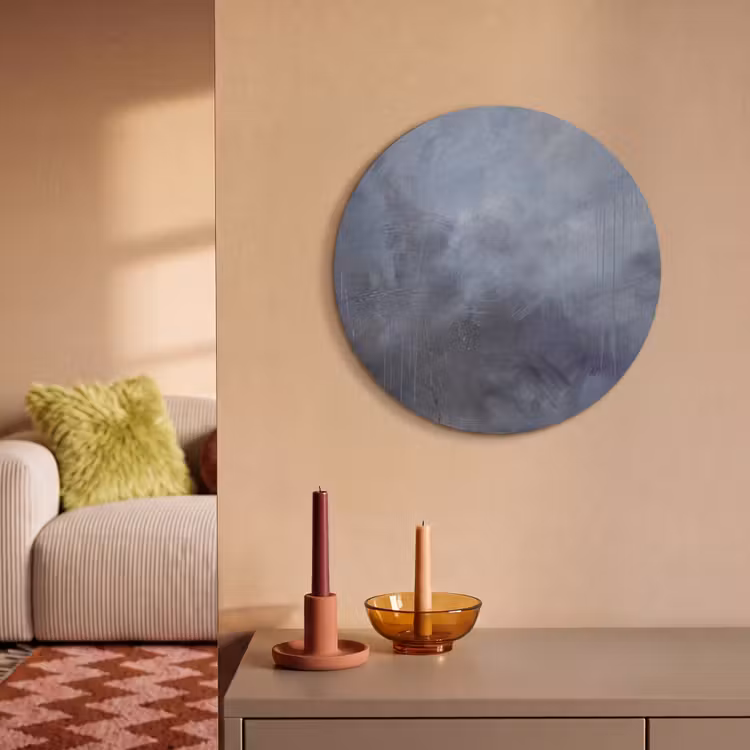 Abstract - Kwaststreken - Modern - Kunst - Grijs Akoestische PET Vilt - Rond klein -sfeer1
