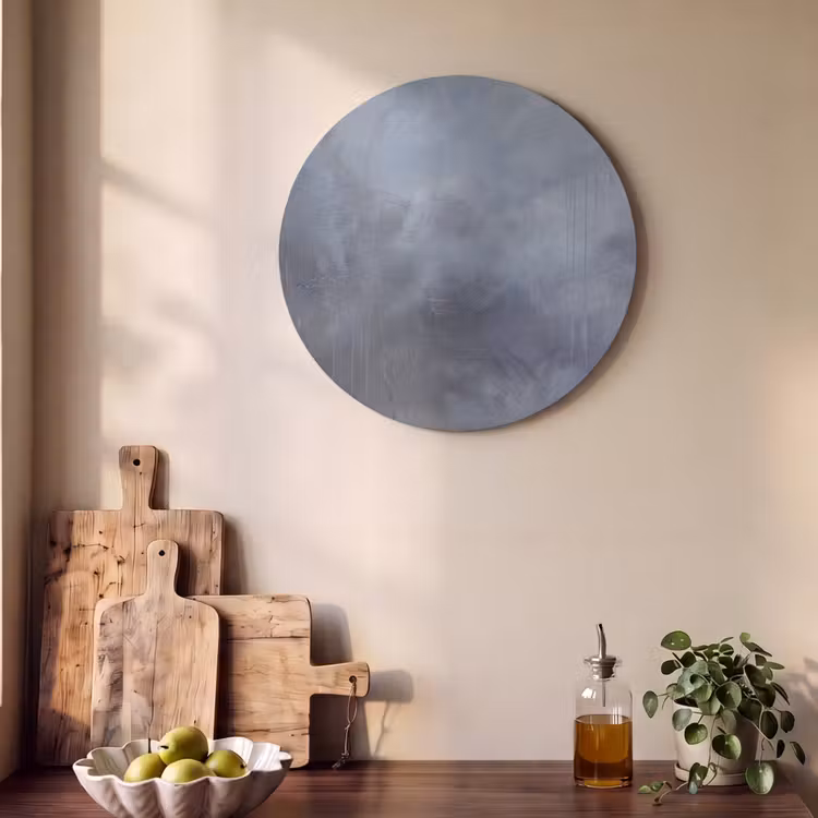 Abstract - Kwaststreken - Modern - Kunst - Grijs Akoestische PET Vilt - Rond klein -sfeer2