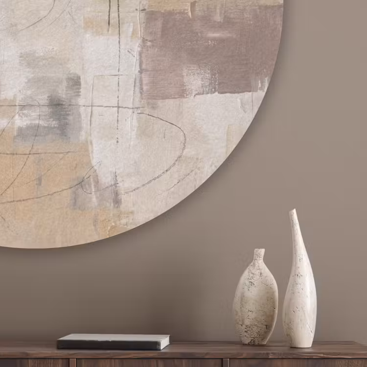 Abstract - Cirkel - Modern - Beige - Zwart - Minimalistisch Akoestische PET Vilt - Rond klein -sfeer5_closeup