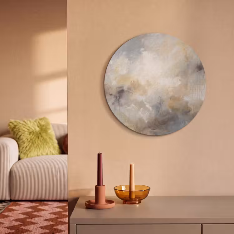 Abstract - Wolken - Sfeervol - Beige - Grijs Akoestische PET Vilt - Rond klein -sfeer1