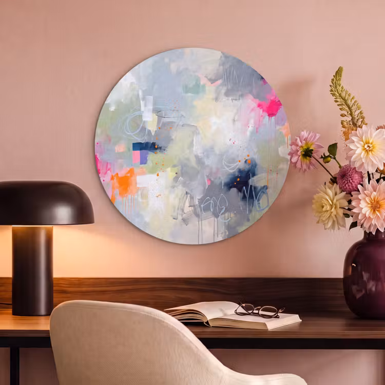 Abstract - Kleurrijk - Modern - Kunst Akoestische PET Vilt - Rond klein -sfeer3