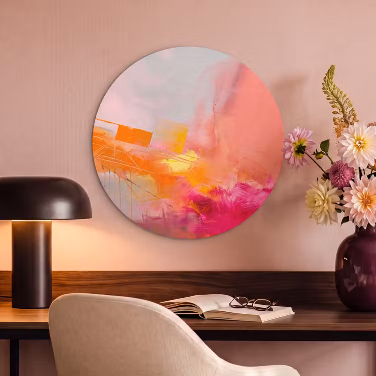 Abstract - Kleurrijk - Modern - Roze Akoestische PET Vilt - Rond klein -sfeer3