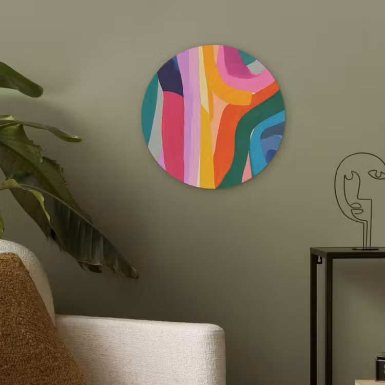 Abstract - Kleurrijk - Golven - Lijnen Akoestische PET Vilt - Rond klein -sfeer2