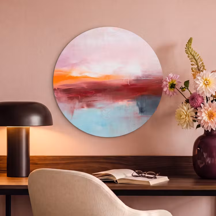 Abstract - Kleuren - Modern - Kunst - Roze Akoestische PET Vilt - Rond klein -sfeer3