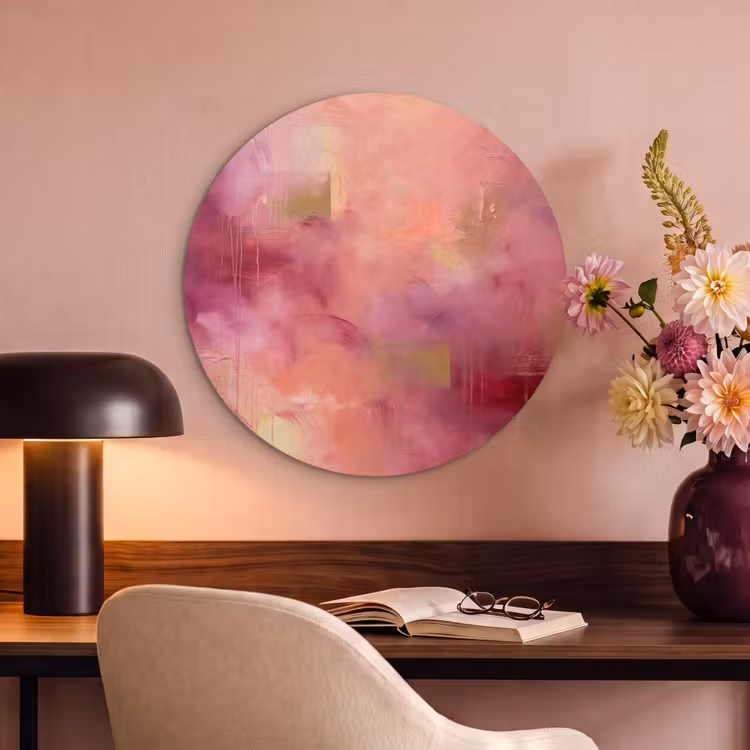 Abstract - Kleuren - Modern - Roze - Paars Akoestische PET Vilt - Rond klein -sfeer3