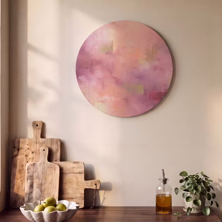 Abstract - Kleuren - Modern - Roze - Paars Akoestische PET Vilt - Rond klein -sfeer2