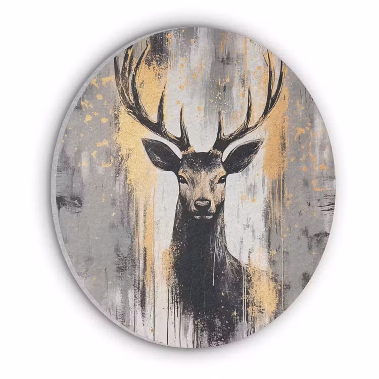 Abstract - Hert - Gewei - Goud Akoestische PET Vilt - Rond klein -3d