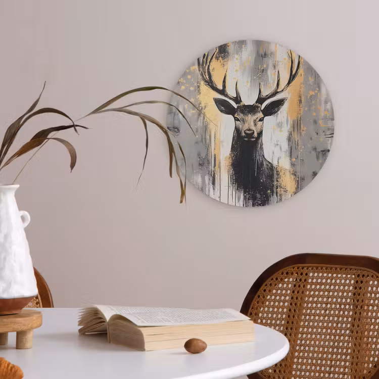 Abstract - Hert - Gewei - Goud Akoestische PET Vilt - Rond klein -sfeer3